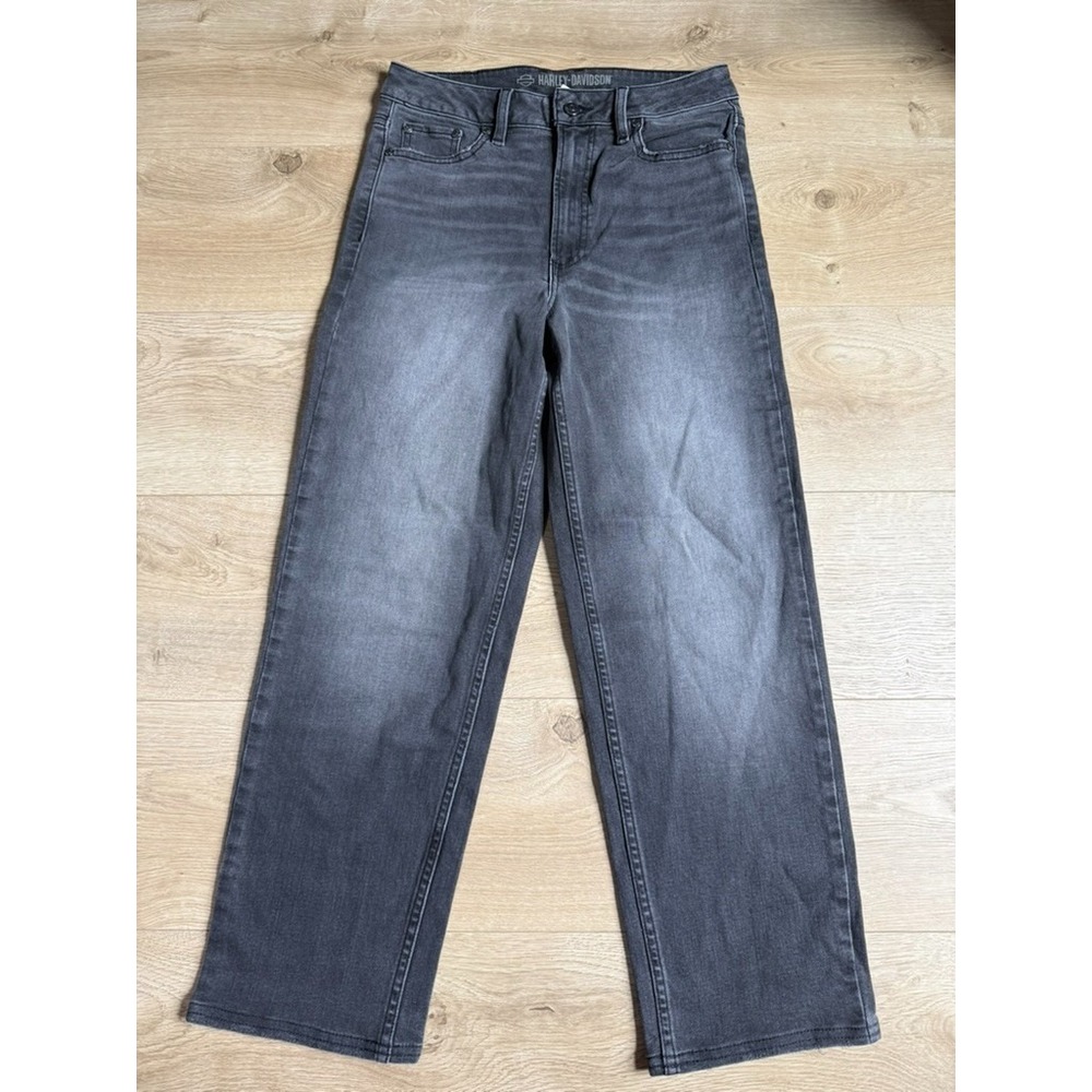 EUC Womens Harley Davidson gray straight leg high waisted ankle jeans size 28